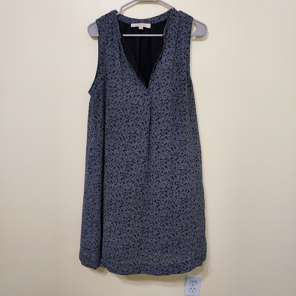 Ann Taylor Loft Black lined Shift dress firework Ditsy daisy print Lagenlook